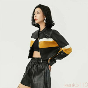 【送料無料】レザージャケット レディース PU ジャケット スリムフィット セクシー つなぎ レザー ショート丈 スタンド襟 革ジャン 合成皮革 ライダースジャケット ライダー