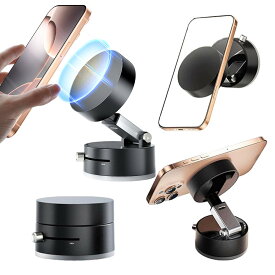 【10倍ポイント】真空吸着式スマホホルダー【車載・マグネット両用】折りたたみ式 360度回転調整可能 伸縮可能 強力磁気吸着 片手粘着 スマホスタンド iPhone/Android全機種対応 家庭用/車用 多用途（キッチン・ジム・冷蔵庫対応）コンパクト設計 落下防止