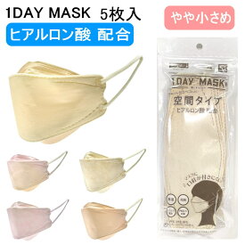 【在庫処分】1DAY MASK 空間タイプ マスク ヒアルロン酸 配合 5枚入り 立体マスク 保湿 やや小さいサイズ 20×8cm 3Dマスク 不織布 使い捨て 3D 立体 4層構造 ウイルス対策