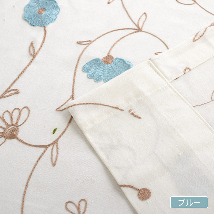 楽天市場】ドレープカーテン 北欧 1枚 刺繍 花柄 タッセル付き ブルー