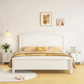 すのこベッド ベッドフレーム 天然木 ダブル 幅1.5m すのこ 木製 フレームのみ 単品 フレームのみすのこ 無垢材ベッドフレーム ラバーウッド 北欧 送料無料 ホワイト