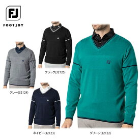 【期間限定価格】フットジョイ メンズ ロゴ刺繍 編地切替 長袖 Vネック セーター FJ-F24-M11 ゴルフウェア [2024年秋冬モデル 52％OFF] 特価