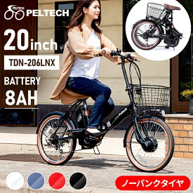 電動自転車 自転車 PELTECH ノーパンク 20インチ【簡易組立必要品】 折り畳み 電動アシスト自転車 外装6段変速 空気入れ不要 アシスト E－BIKE 折り畳み自転車 折りたたみ ペルテック 8.0Ah TDN-206LN-R 【TD】 【代引不可】【重点】