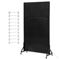 ペグボード スチール製 パンチングボード 有孔ボード 両面スタンド 自立式 キャスター付き 50x160cm ブラ…