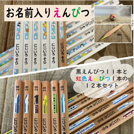 虹色えんぴつ入り！！名入れ鉛筆12本セット【黒えんぴつ11本＆虹色えんぴつ1本】ふわふわ動物シリーズ　名入れ・鉛筆 六角軸 B・2Bメール便送料無料 （卒業/卒団/入学/景品/販促/粗品/販促品/ノベルティ/記念品/周年/法人/企業PR）