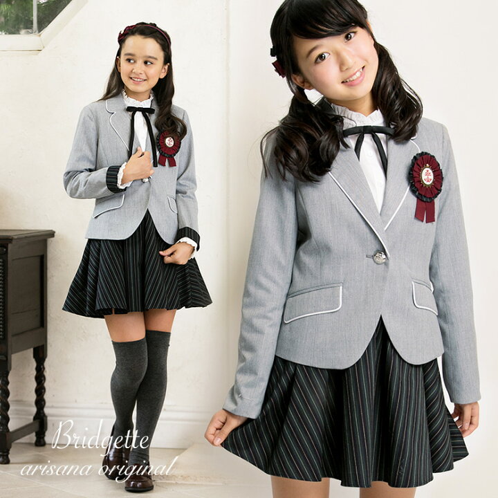 楽天市場 10 Offクーポンで 9243円 卒業式 スーツ 女の子 小学生 150 160 165 4点セット ジャケット スカート リボンタイ ワッペン 子供服 卒服 小学校卒業式スーツ 子供スーツ ジュニアスーツ フォーマルスーツ 卒業式服 お受験 発表会 ブリジット 子供ドレス