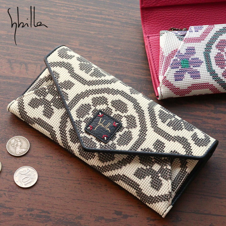 楽天市場】かぶせ長財布 刺繍風 プリント 花 牛革 sybilla シビラ 