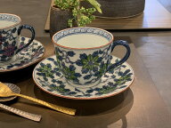 【波佐見焼　洸琳窯　錦鉄仙花(グリーン)　コーヒーC/S】有田焼 波佐見焼 磁器 コーヒーカップ 緑 手書き…