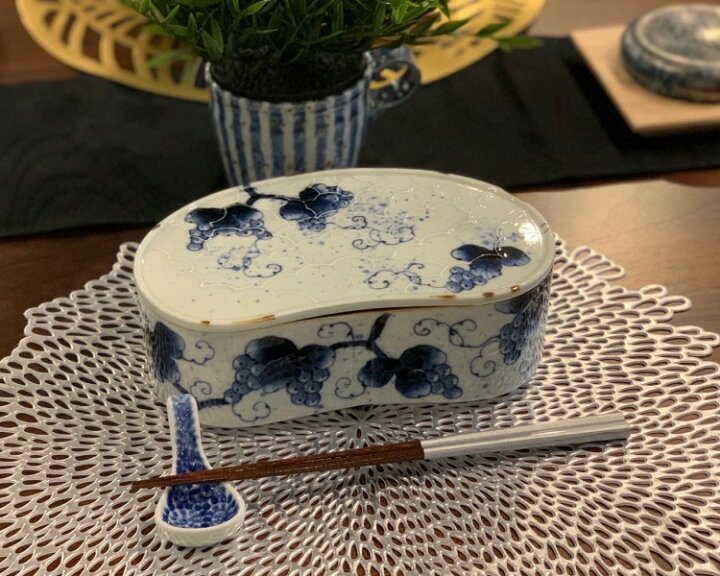 楽天市場】【有田焼 福泉窯 染付ぶどう 繭型蓋物】有田焼 磁器 蓋物 