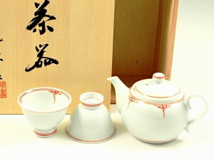 有田 波佐見焼 洸琳窯 渕瓔珞(赤) 小茶器揃(玉露煎茶5 ミニポット1)