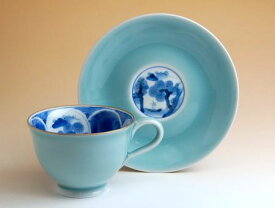 コーヒーカップ おしゃれ コーヒー碗皿 有田焼 陶磁器 日本製 波佐見焼 青磁割山水 コーヒー碗皿