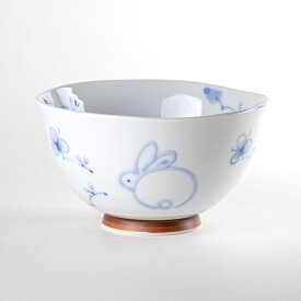 茶碗 ご飯茶碗 めし碗 おしゃれ 持ちやすい 有田焼 陶磁器 日本製 一珍花うさぎ（青）