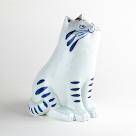 【スーパーSALE ポイント10倍！】 猫 ネコ 置物 かわいい置物 小物 インテリア 陶磁器 有田焼 日本製 お迎え猫（縞）