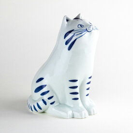 猫 ネコ 置物 かわいい置物 小物 インテリア 陶磁器 有田焼 日本製 お迎え猫（縞）