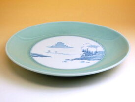 お皿 大きめ 和食器 おしゃれ 有田焼 陶磁器 日本製 青磁中山水 10寸平皿