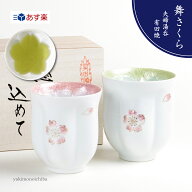 夫婦湯呑 ペアセット 有田焼 日本製 おしゃれ ギフト プレゼント 茶器 和モダン 木箱入り 舞さくら（グリ…