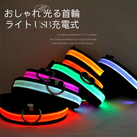 首輪 犬 おしゃれ 光る首輪 LED ライト USB充電式 小型犬 中型犬 大型犬 夜 散歩 安全 サイズ調整