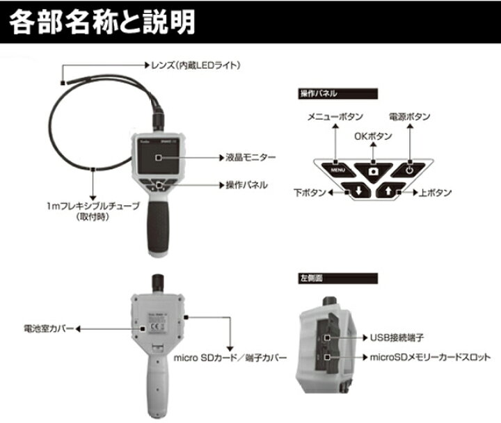 楽天市場】LEDライト付き 防水 スネイクカメラ「SNAKE-15」内視鏡型 