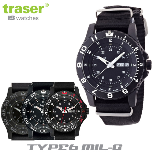 最新デザインの Traser TYPE6 MIL-G シリーズ ミリタリーウォッチ Watches トレーサー Shade Black trigalight Red 2周年記念イベントが 軍事用時計 White SportsRED