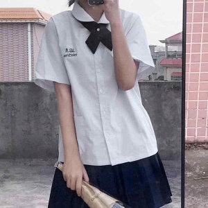 シャツ キッズ 子供用 春物 半袖 トップス セーラー服風 スカート セットアップ タイ風 制服 コスプレ 白 ホワイト パープル系