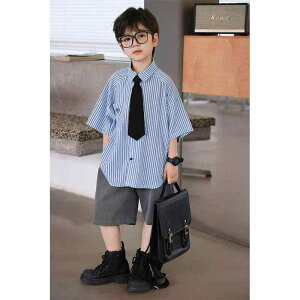 シャツ 子供服 男の子 半袖 ストライプ 韓国風 夏物 襟付き トップス ボーイズ 幼児 おしゃれ着 ポリエステエル