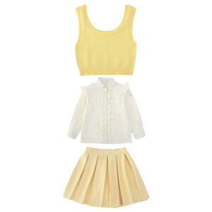 子供用セットアップ 女の子 長袖シャツ ベスト プリーツスカート 3点セット 春秋 通学 普段使い かわいい 伸縮性 120cm 130cm 140cm 150cm 160cm 170cm
