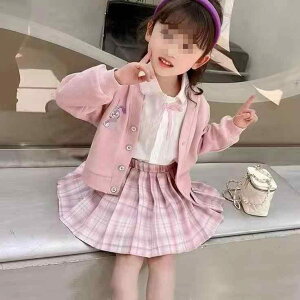 子供用セットアップ ニットカーディガン ブラウス プリーツスカート 3点セット 女の子 子供服 フォーマル 学院風 ピンク系 紫系 春秋