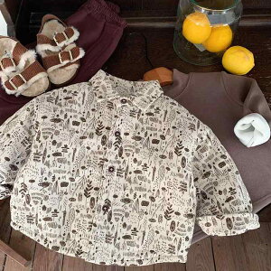 子供服 男の子 シャツ ジャケット 秋冬 長袖 綿100% 子供 上着 アウター ボーイズ キッズ 80cm 90cm 100cm 110cm 120cm 130cm ベージュ