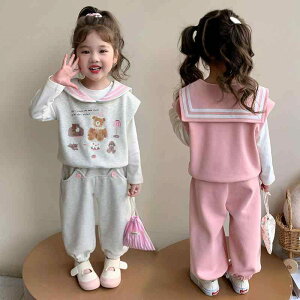 子供用セットアップ 春秋 女の赤ちゃん Tシャツ パンツ ベスト 3点セット かわいい 小熊 キャラクター柄 普段着 韓国風 90cm 100cm 110cm 120cm 130cm 140cm