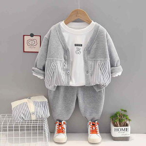 キッズ ボーイズ 子供服 ジャージ 上下セット 3点セット 長袖 ジャケット パンツ 秋物 普段着 80 90 100 110 120cm グレー ベージュ 綿