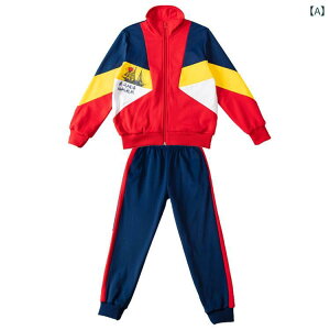キッズ ジャージ 上下セット 春秋 スポーツウェア 子供服 幼稚園 小学生 スポーティ 配色 コットン 運動着 長袖 長ズボン 赤色 青色 100cm 110cm 120cm 130cm 140cm(x2)