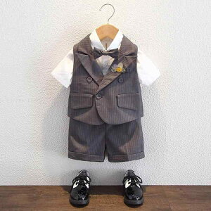 子供用フォーマルスーツ 男の子用タキシード 発表会 演奏会 結婚式 グレー ジャケット ベスト パンツ 半袖 長袖 春夏 80 90 100 110 120 130 140 150cm