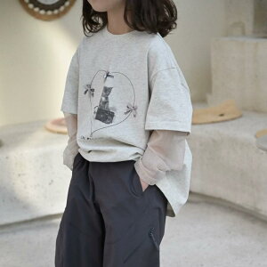 Tシャツ ガールズ 子供服 長袖 ポリエステル レース 切り替え ストライプ プリント 薄手 普段着 おしゃれ 120cm 130cm 140cm 150cm 160cm 170cm