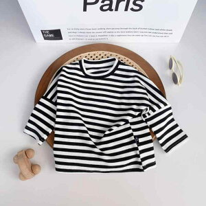 Tシャツ ベビー服 春秋 長袖 男女兼用 赤ちゃん トップス ボーダー柄 かわいい 普段着 保育園着