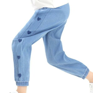 子供用パンツ 女の子 キッズ カジュアルパンツ レーヨンデニム ロングパンツ 天竺生地 接触冷感 薄手 涼しい 普段着 部屋着 春夏 天ブルー 天藍色 深藍 深藍色 麻灰 深灰 香芋紫 ブラック