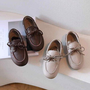 靴 子供靴 キッズ 本革 レトロ ローファー スリッポン 履きやすい 男の子 女の子 柔らかい ゴム底 滑り止め 通気性 春秋 通園 普段使い オフホワイト ダークブラウン