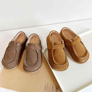 靴 キッズ 子供 本革 スエード モカシンシューズ 秋冬 マジックテープ 留め カジュアル 普段使い コーヒー ブラウン 通気性 防滑 屈曲性