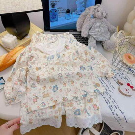 子供用パジャマ 春夏 子供服 女の子 レース 花柄 かわいい 綿 薄手 上下セット 吸湿速乾 部屋着 ルームウェア