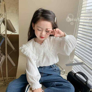 シャツ 女の子 レース 長袖 トップス 子供服 韓国 白 襟付き かわいい ポリエステエル 普段着 おしゃれ着