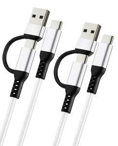 USB Type C �P�[�u�� 2-in-1 PD60W�}���[�d USB A-C�ϊ��A�_�v�^ 2�{�Z�b�g �z���C�g 1m