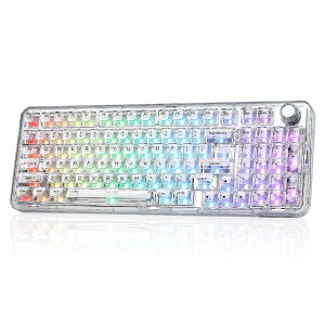 X98 QMK/VIA�Ή� ���C�����X ���J�j�J���Q�[�~���O�L�[�{�[�h �����L�[�L���b�v 3���[�h�ڑ� BT5.0/2.4GHz/USB-C �z�b�g�X���b�v�\ �����ς݃X�C�b�` �K�X�P�b�g�\�� RGB�o�b�N���C�g �m�u�t�� Win/M