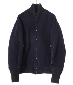 【送料無料】is-ness / イズネス : AWARD JACKET / 全2色 : アワード ジャケット メンズ ブルゾン アウター メルトン メリノウール ビッグシルエット 袖パイピング レザー 保温 シンプル ミニマル クリンプ ネイビー グレー : 1004AWJK01【NOA】