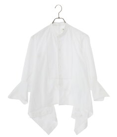 beautiful people / ビューティフルピープル : double-end leno cloth tuxedo blouse : 定番 ダブルエンドシリーズ ブラウス トップス コットン ホワイト スタンドカラー ギャザースリーブブラウス 変化 レディース : 1315106005【ANN】