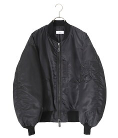 marka / マーカ : MA-1 - 66nylon twill - /全2色 : エムエーワン ナイロン ツイル オーバーサイズ ウールリブ 無地 シンプル 上品 防風 保温 軽量 ブラック カーキ メンズ MA-1 ドットボタン 軽量 保温性 ゆったり : M23C-19BL01C【COR】【WIS】