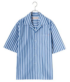 【送料無料】MARNI / マルニ : SHIRT : ボウリングシャツ ストライプ ポプリン ストライプ 爽やか ブルー レギュラーカラー インナー コットン ボクシーフィット シンプル ロゴ付 : CUMU0213S4-UTC336【RIP】