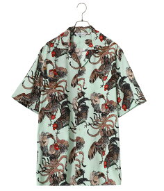 NIPOALOHA / ニポアロハ : RAYON SHORT SLEEVE ALOHA SHIRT(伊藤若冲 群鶏) : レーヨン アロハシャツ イトウジャクチュウ トップス 半袖シャツ 和柄 通気性 吸湿性 ヴィンテージ 群鶏図 上品 ショートスリーブ 総柄シャツ 春夏 カジュアル : N24-RSH01【STD】