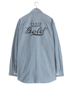 【送料無料】東洋エンタープライズ GOLD / ゴールド : BLUE CHAMBRAY L/S WORK SHIRT “gold“ PRINTED : ブルーシャンブレーロングスリーブワークシャツゴールドプリンテッド シャンブレーシャツ ゆったり バックプリント デニム ワークシャツ : 24A-GL29189H【MUS】