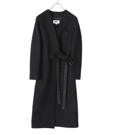 【送料無料】MM6 Maison Margiela / エムエムシックス メゾンマルジェラ : 【レディース】COAT : Vネック ウールコート アウター ひざ下ロング丈 スリット リボン ホワイトステッチ さらっと レーヨン スッキリ ナイロン イタリア ブラック : S62AA0054【ANN】