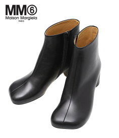 【送料無料】MM6 Maison Margiela / エムエムシックス メゾンマルジェラ : 【レディース】レザー 6ロゴ ヒールブーツ : ブラック スクエアトゥ デイリー ブランド ブーツ ストレート メゾン ヒール 羊革 シープスキン アンクル丈 : S59WU0173-P3628【ANN】