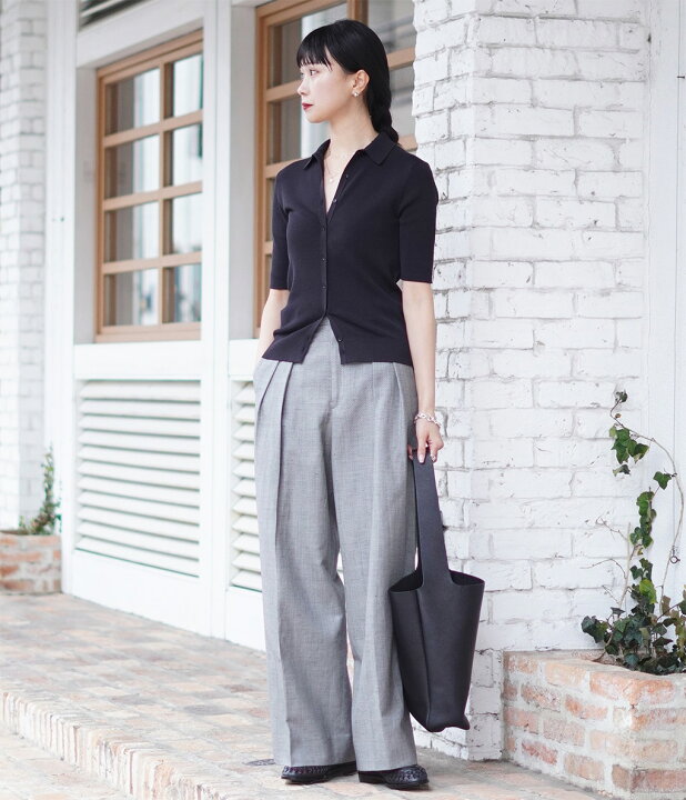楽天市場】[送料無料]ATON : [レディース]WOOL LINEN SHARKSKIN WIDE  